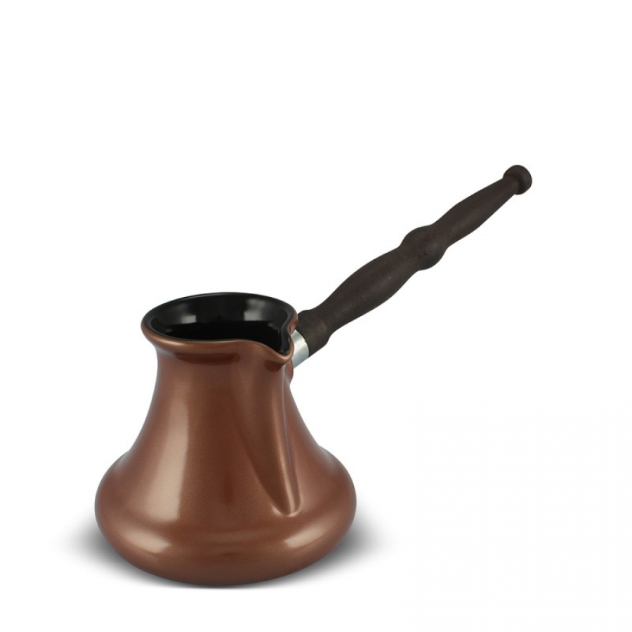 Keramikas kafijas turka katliņš, turku kafijai cezva, ibrik, kafijas kanniņa "Gourmet" ar noņemamu koka rokturi, tilpums 250 ml, vara krāsa