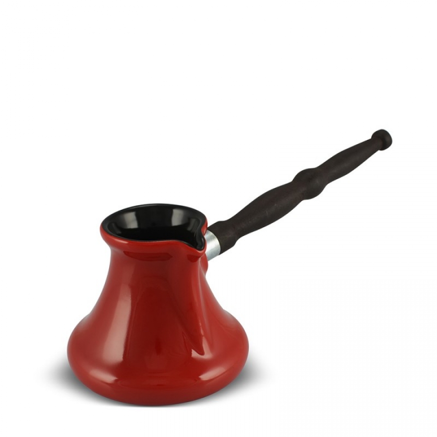 Keramikas kafijas turka katliņš, turku kafijai cezva, ibrik, kafijas kanniņa "Gourmet" ar noņemamu koka rokturi, tilpums 250 ml, sarkana krāsa